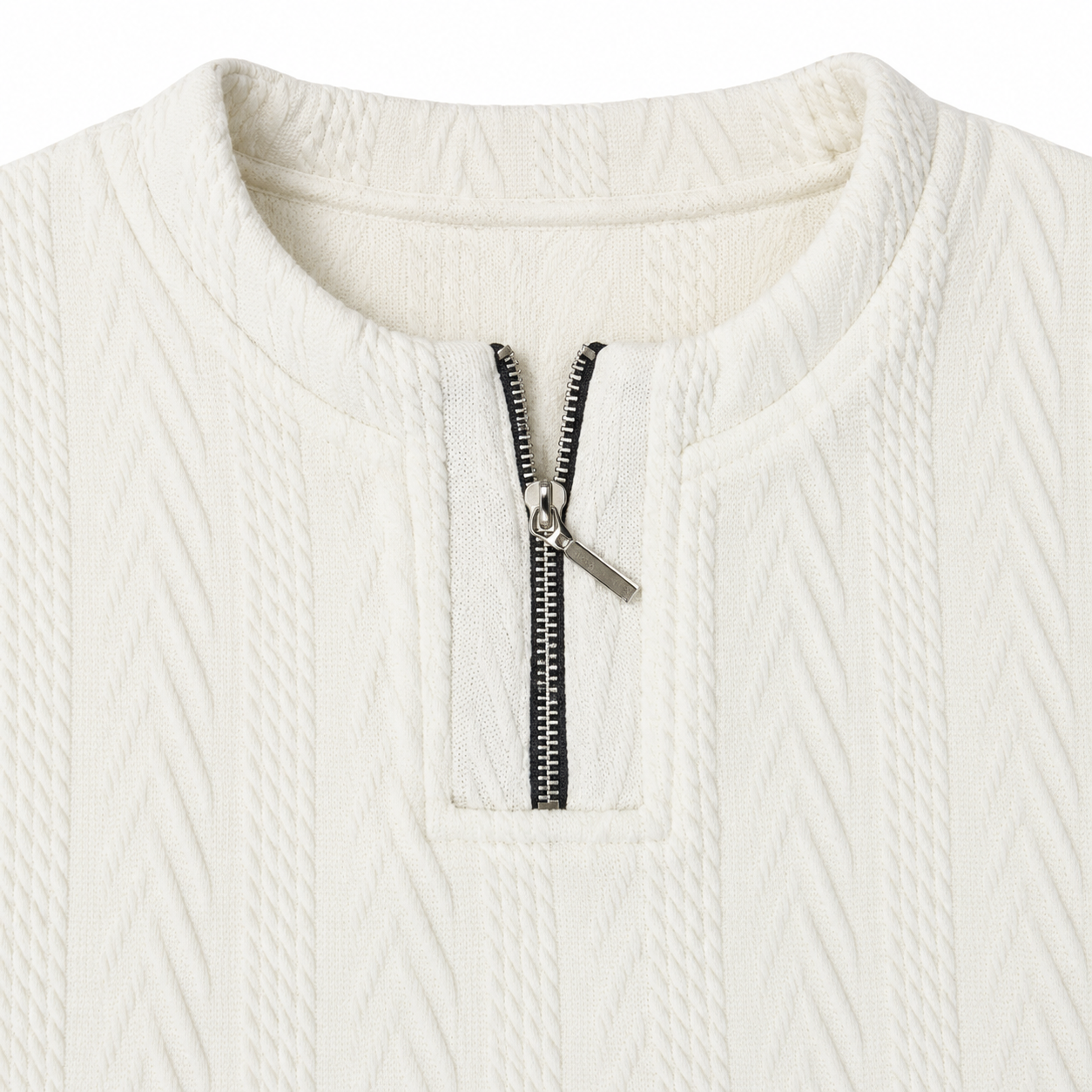 Off White Cable-Jacquard Quarter-Zip Polo Tee | Relaxed Fit