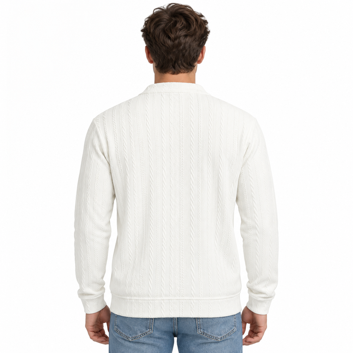 Off White Cable-Jacquard Quarter-Zip Polo Tee | Relaxed Fit