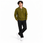 Olive Jacquard Quarter-Zip Full Sleeve Tee | Relaxed Fit