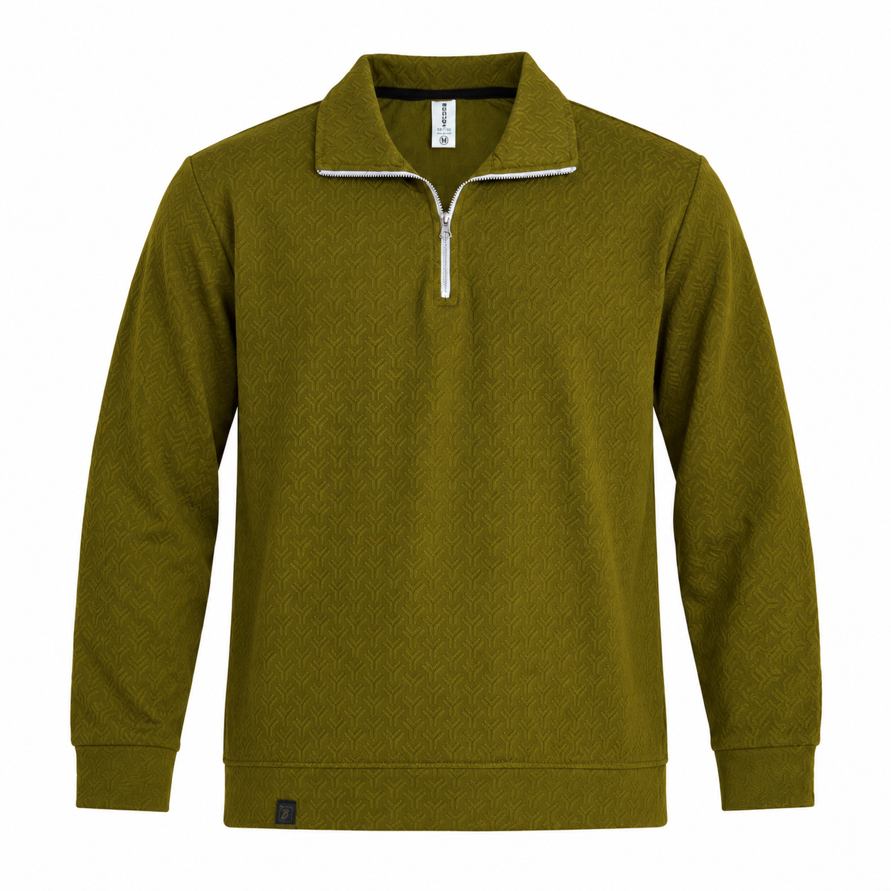 Olive Jacquard Quarter-Zip Full Sleeve Tee | Relaxed Fit