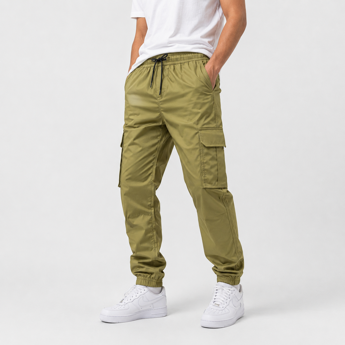 Olive Khaki Rib Six pocket jogger | Relaxed Fit Casual Pants