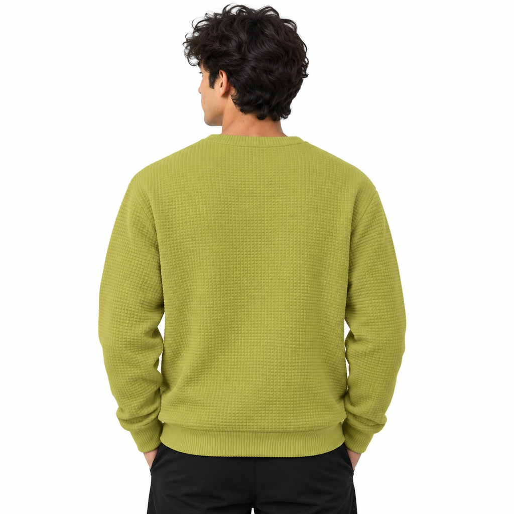 Olive Lime Green Waffle Textured Crewneck Sweatshirt – Unisex