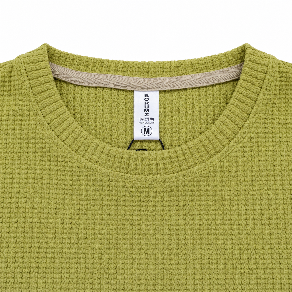 Olive Lime Green Waffle Textured Crewneck Sweatshirt – Unisex