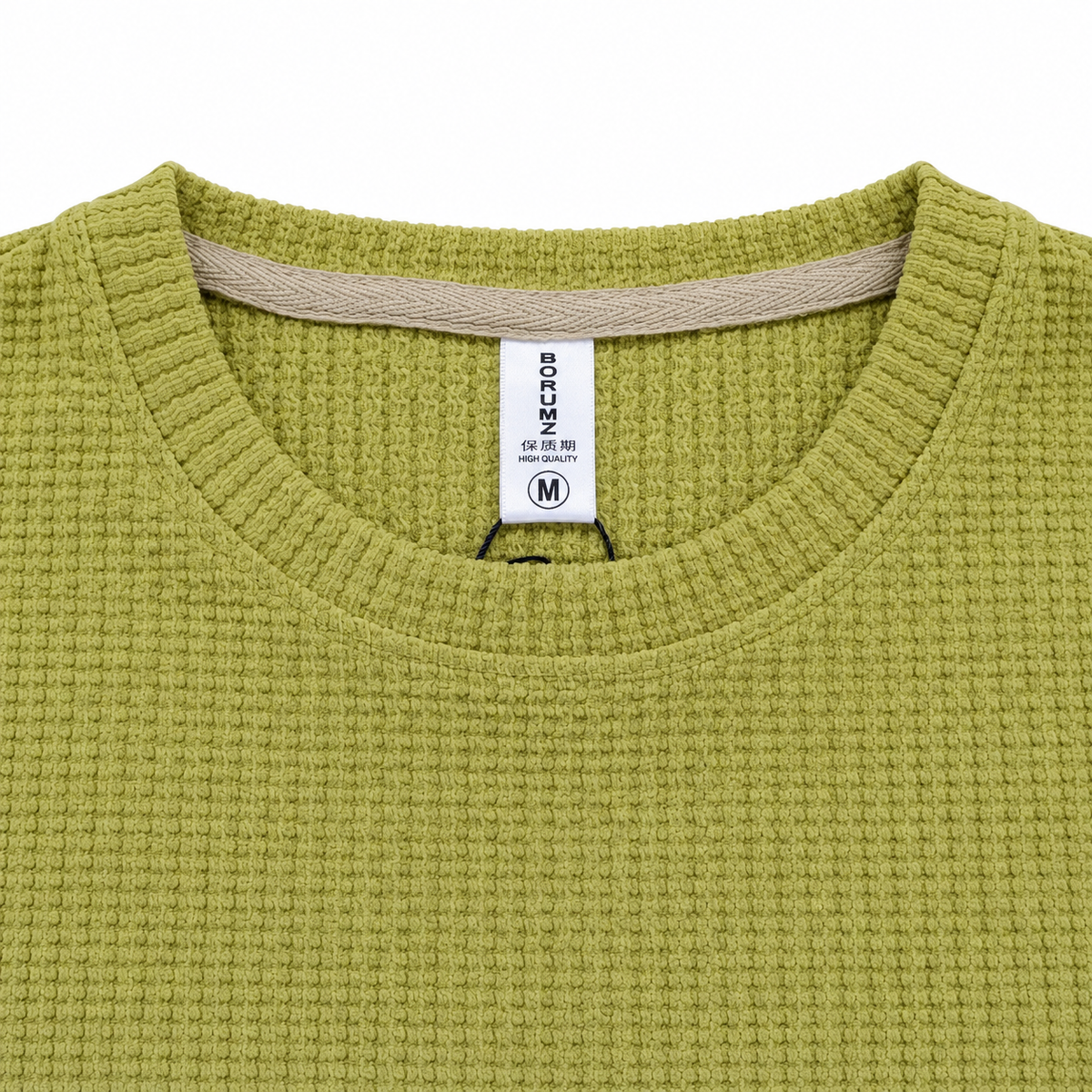 Olive Lime Green Waffle Textured Crewneck Sweatshirt – Unisex