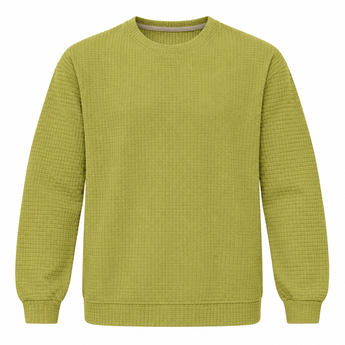 Olive Lime Green Waffle Textured Crewneck Sweatshirt – Unisex