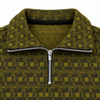 Olive Mustard & Black Geometric Half-Zip Polo Sweatshirt – Unisex