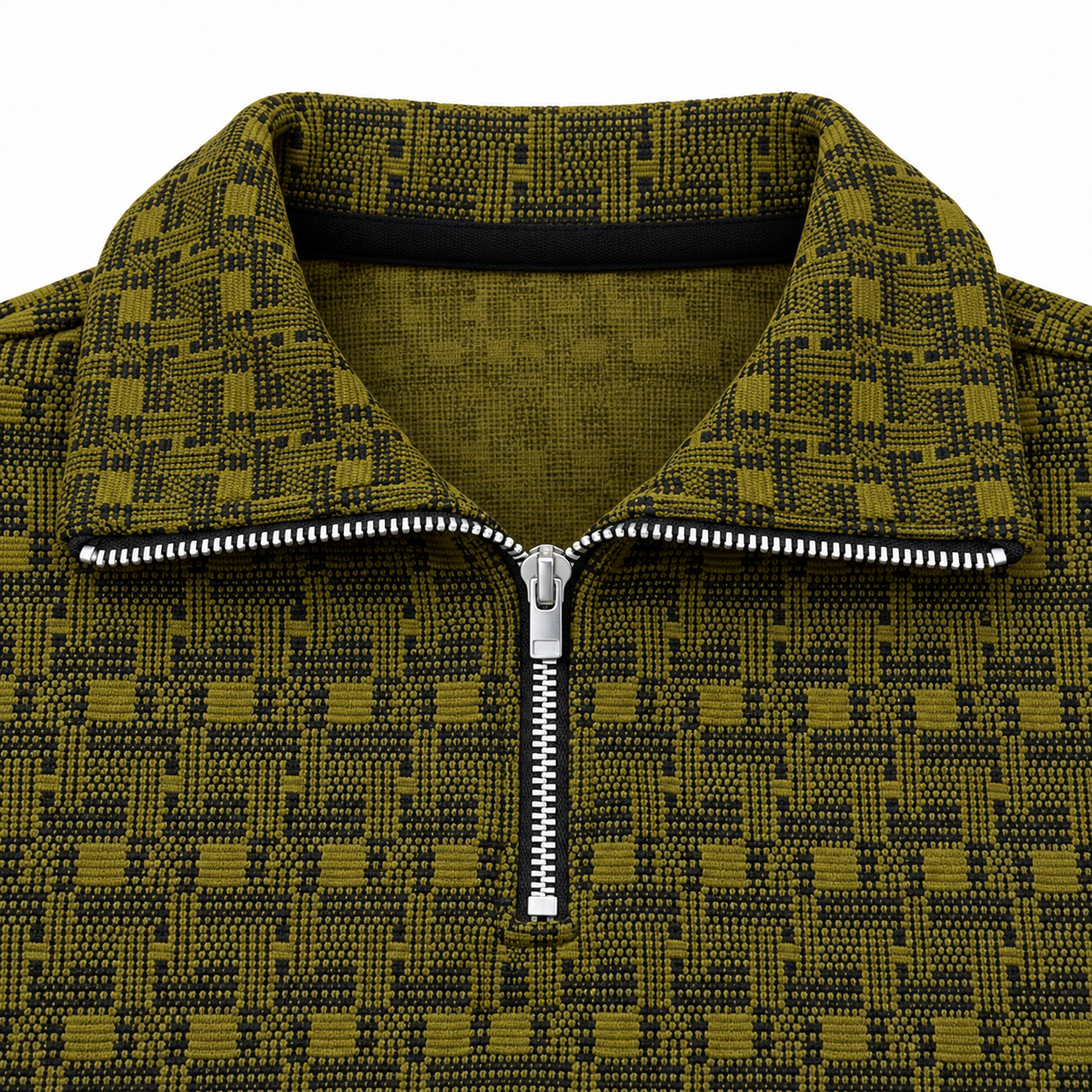 Olive Mustard & Black Geometric Half-Zip Polo Sweatshirt – Unisex