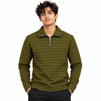 Olive Mustard & Black Geometric Half-Zip Polo Sweatshirt – Unisex