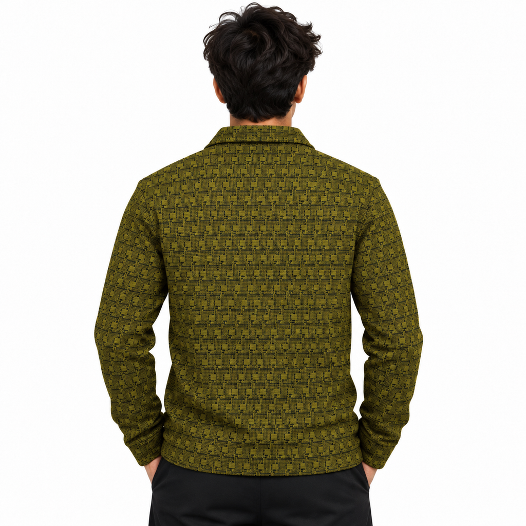 Olive Mustard & Black Geometric Half-Zip Polo Sweatshirt – Unisex