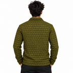 Olive Mustard & Black Geometric Half-Zip Polo Sweatshirt – Unisex