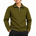 Olive Mustard & Black Geometric Half-Zip Polo Sweatshirt – Unisex