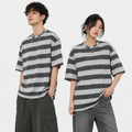 Oversized Striped T-Shirt - Crew Neck Tee - Dark Grey
