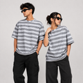 Oversized Striped T-Shirt - Crew Neck Tee - Light Grey