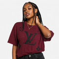 Embroidered Eyelet Drop Shoulder T-Shirt - Deep Maroon