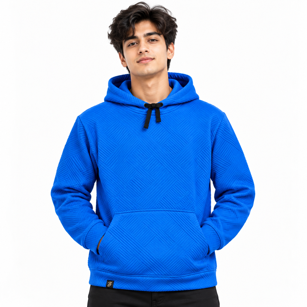 Royal Blue Basket-Weave Textured Pullover Hoodie – Unisex