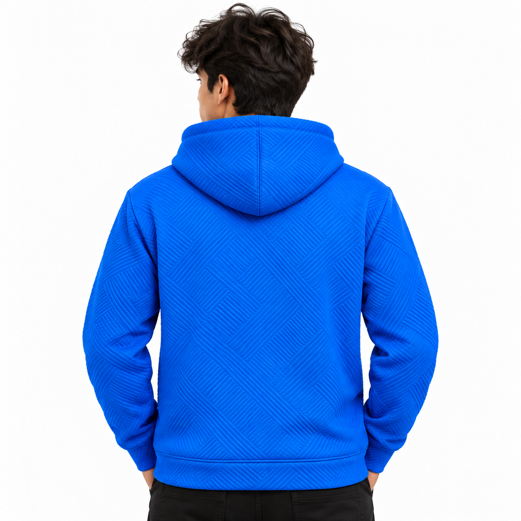 Royal Blue Basket-Weave Textured Pullover Hoodie – Unisex