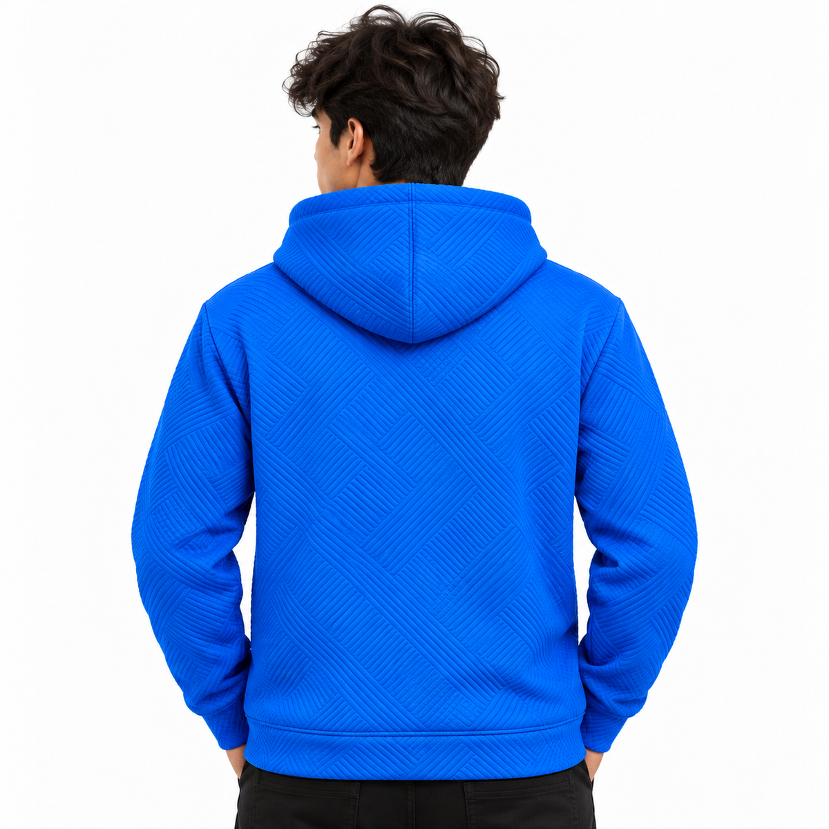 Royal Blue Basket-Weave Textured Pullover Hoodie – Unisex