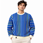 Royal Blue Multicolor Striped Crewneck Sweatshirt – Unisex