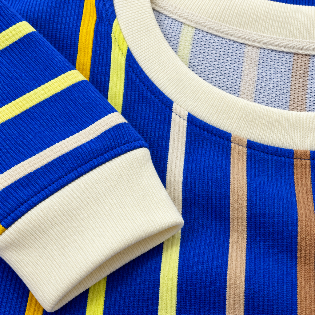 Royal Blue Multicolor Striped Crewneck Sweatshirt – Unisex