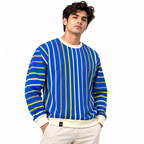 Royal Blue Multicolor Striped Crewneck Sweatshirt – Unisex