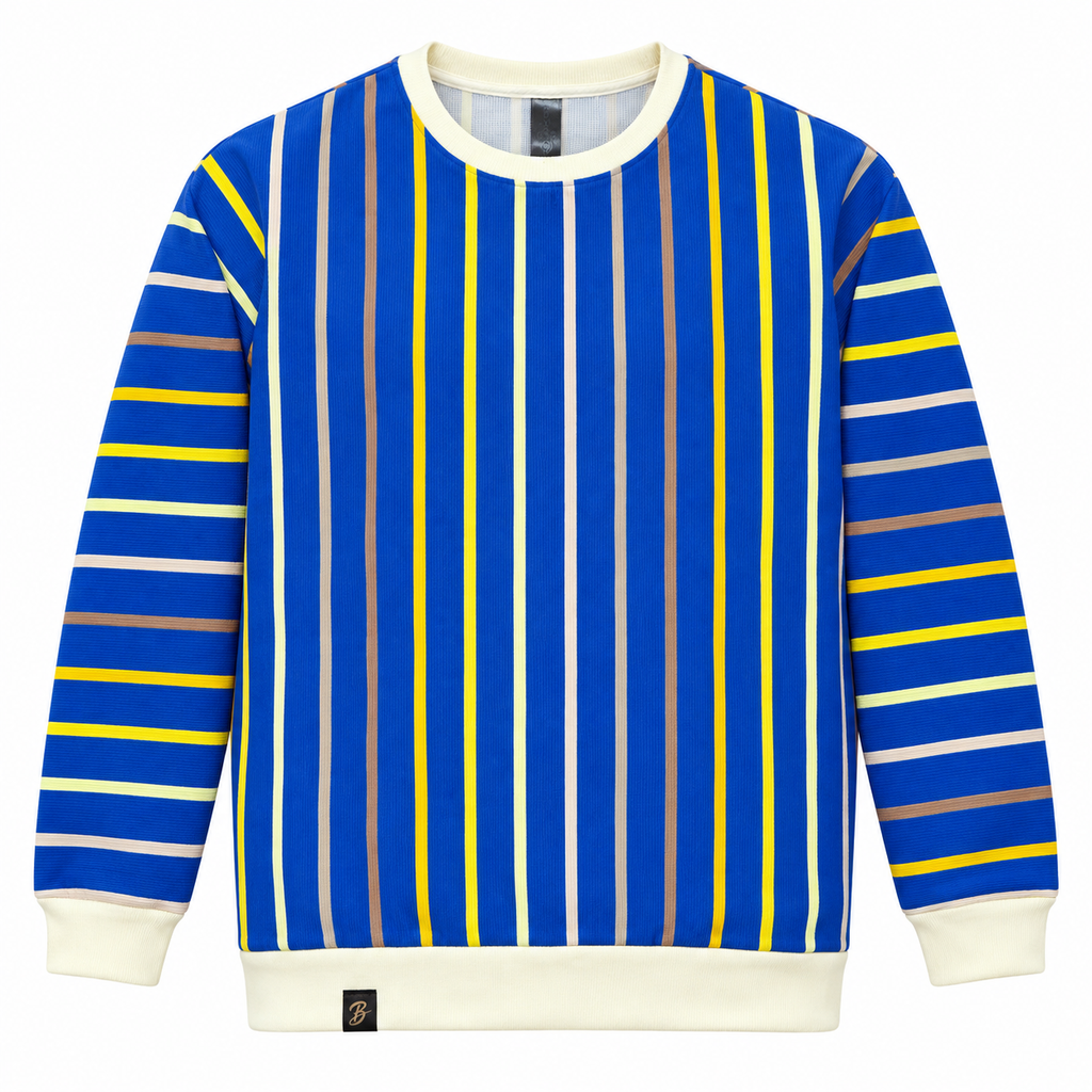 Royal Blue Multicolor Striped Crewneck Sweatshirt – Unisex