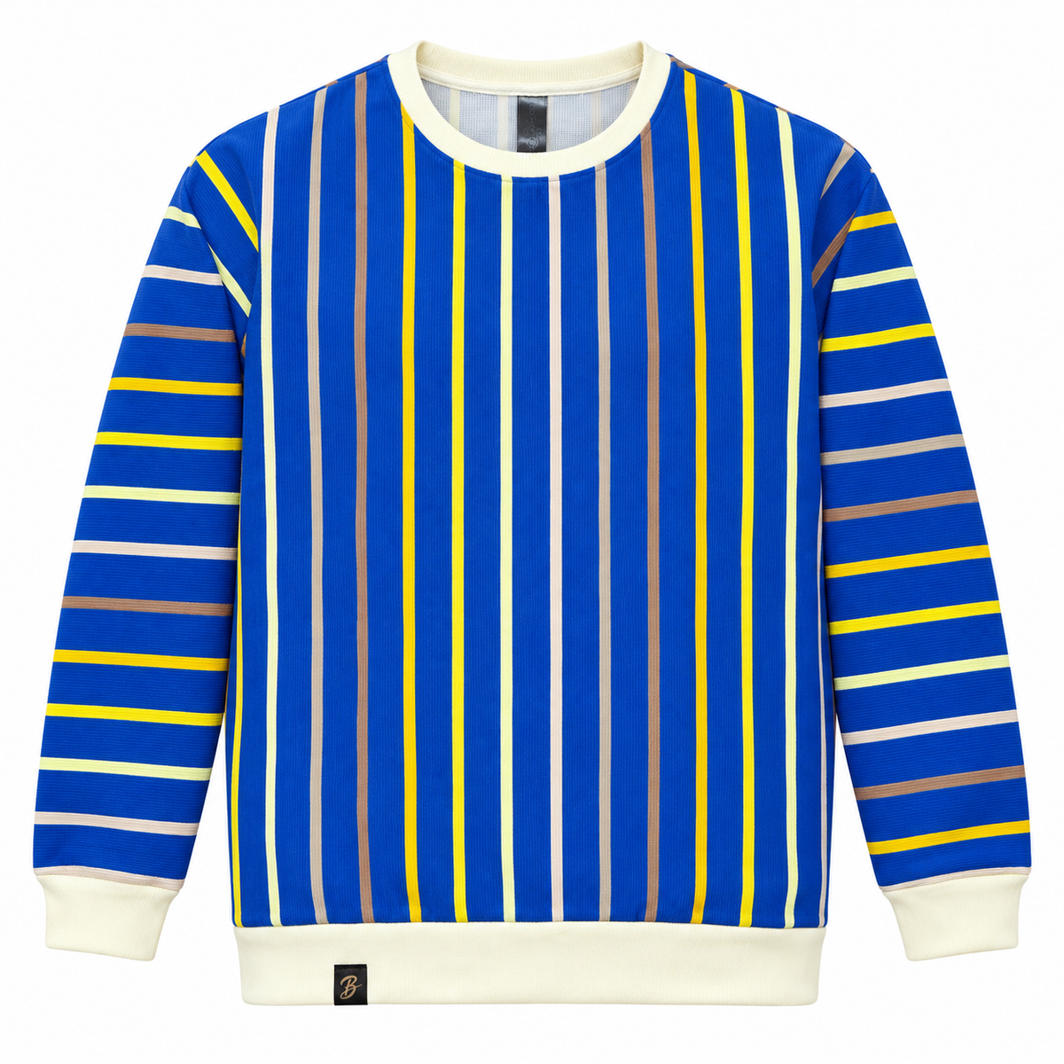 Royal Blue Multicolor Striped Crewneck Sweatshirt – Unisex