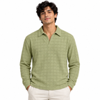 Sage Green Textured Check Polo Shirt – Unisex Long Sleeve