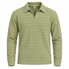 Sage Green Textured Check Polo Shirt – Unisex Long Sleeve