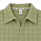 Sage Green Textured Check Polo Shirt – Unisex Long Sleeve