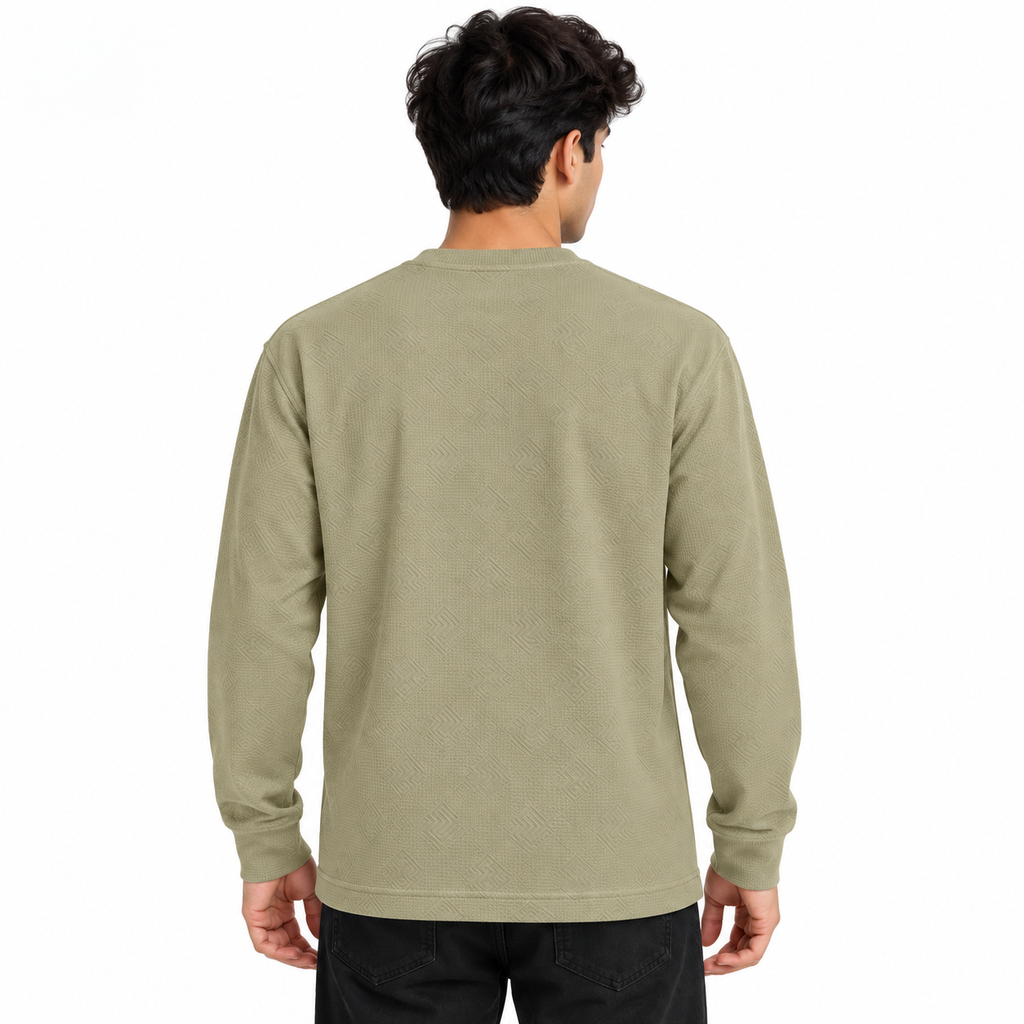 Sage Khaki Geometric Textured Crewneck Sweatshirt – Unisex