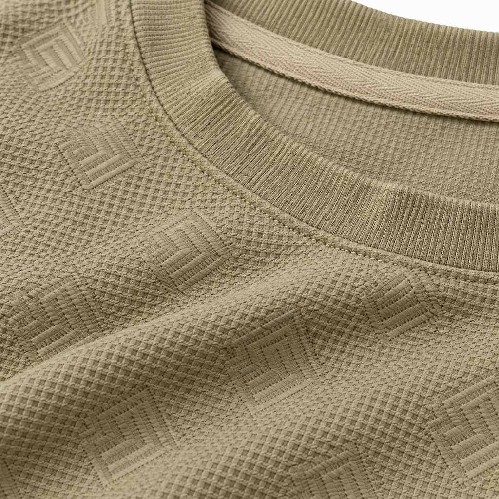 Sage Khaki Geometric Textured Crewneck Sweatshirt – Unisex