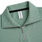 Sage Green Jacquard Quarter-Zip Full Sleeve Tee | Relaxed Fit
