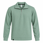Sage Green Jacquard Quarter-Zip Full Sleeve Tee | Relaxed Fit