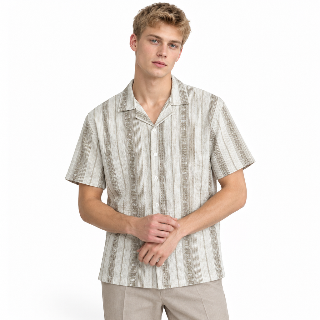 Sandstone Beige Heritage Cuban Shirt | Boxy Fit