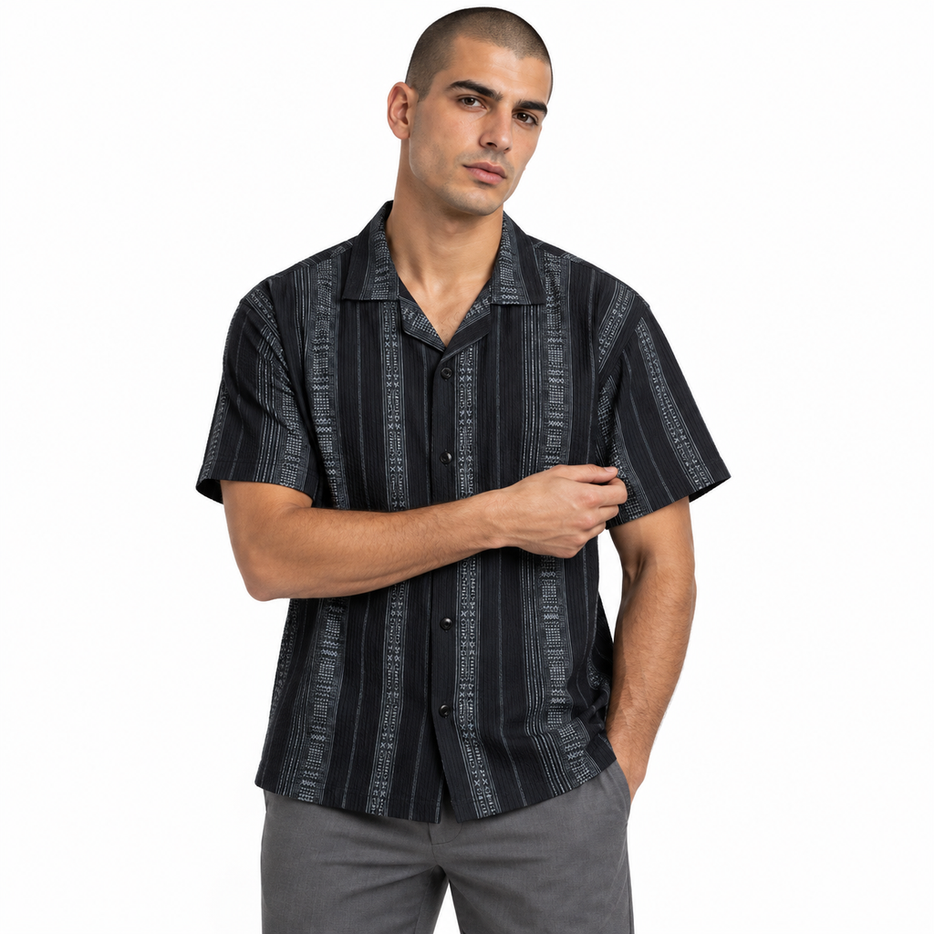 Sandstone Black Heritage Cuban Shirt | Boxy Fit