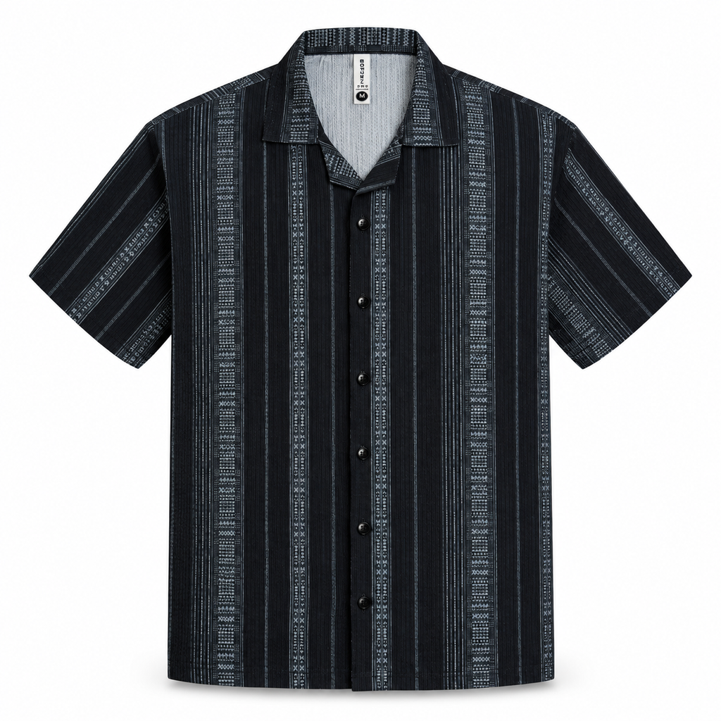 Sandstone Black Heritage Cuban Shirt | Boxy Fit