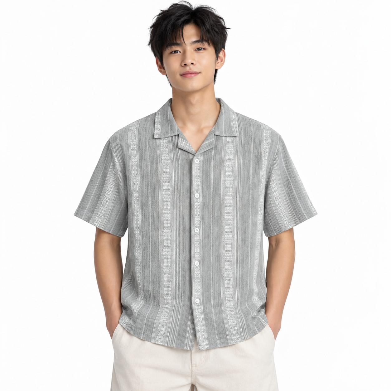 Sandstone Grey Heritage Cuban Shirt | Boxy Fit