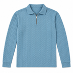 Sky Blue Cable-Jacquard Quarter-Zip Polo Tee | Relaxed Fit
