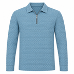 Sky Blue Cable-Jacquard Quarter-Zip Polo Tee | Relaxed Fit