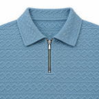 Sky Blue Cable-Jacquard Quarter-Zip Polo Tee | Relaxed Fit