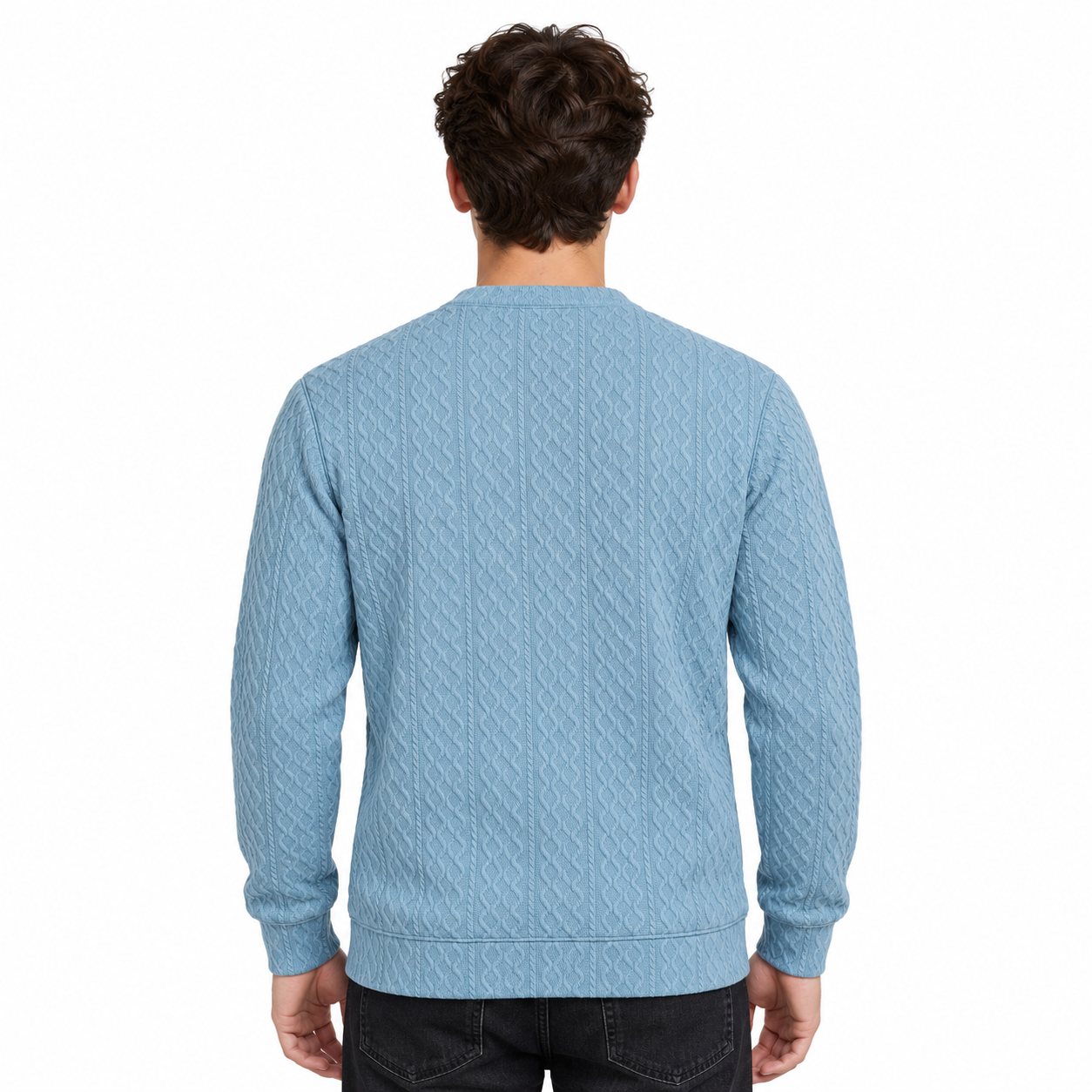 Sky Blue Cable-Jacquard Quarter-Zip Polo Tee | Relaxed Fit