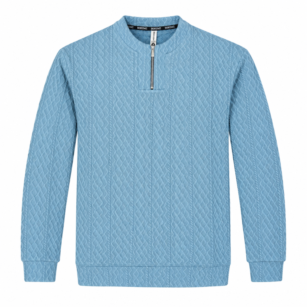 Sky Blue Cable-Jacquard Quarter-Zip Polo Tee | Relaxed Fit