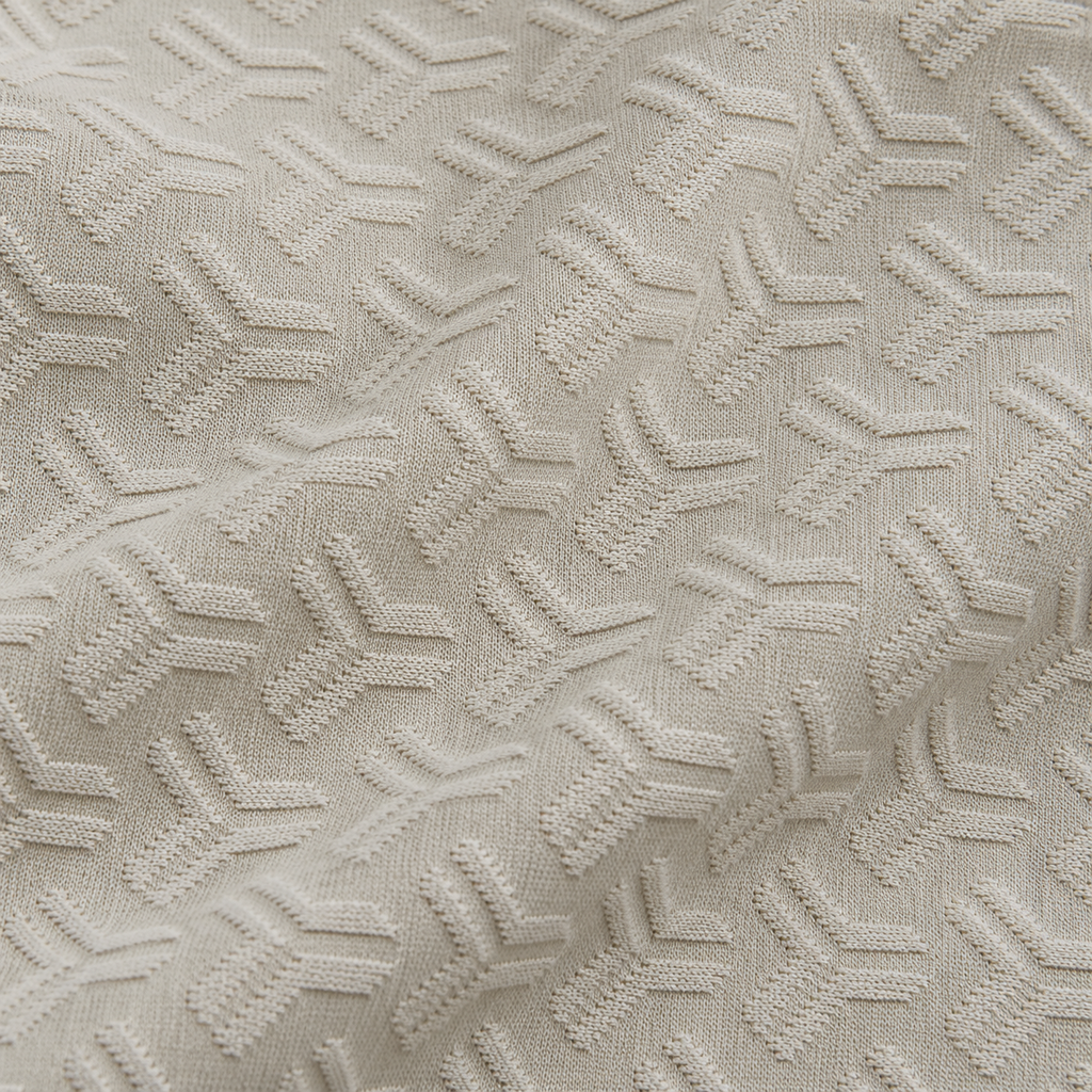 Stone Beige Jacquard Quarter-Zip Full Sleeve Tee | Relaxed Fit