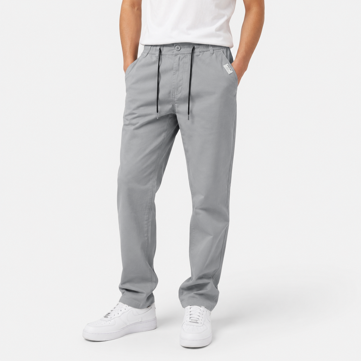 Stone Grey Cotton Cargo Pants - Regular Fit Utility Trousers