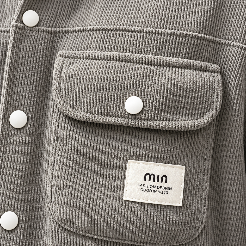 Corduroy Boxy Fit Double Pocket Shirt – Stone Grey