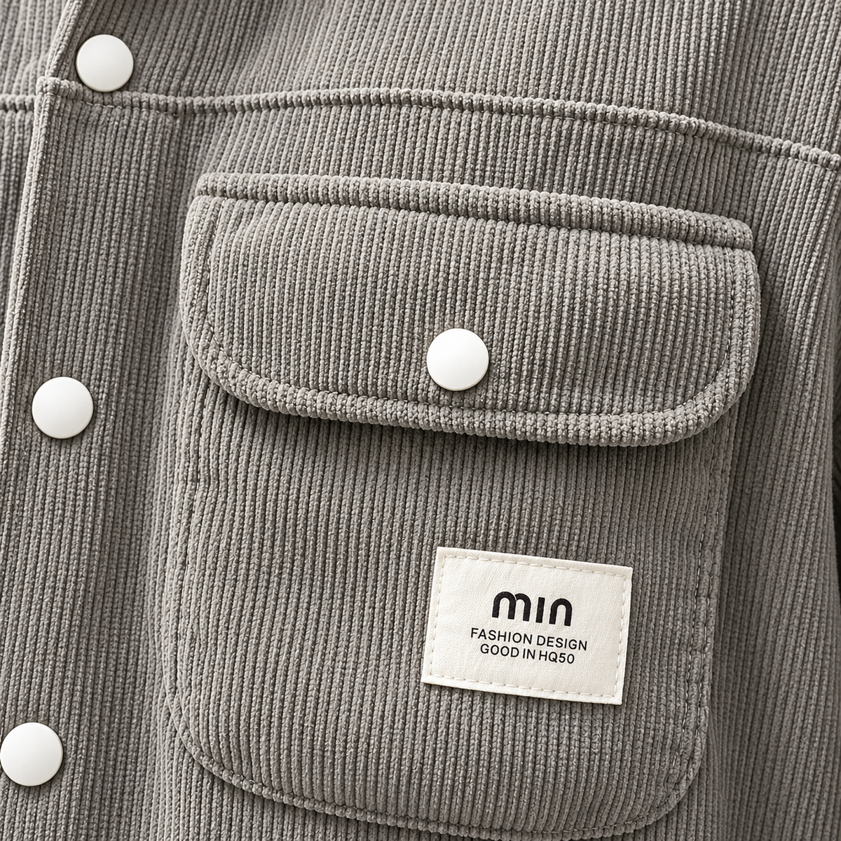 Corduroy Boxy Fit Double Pocket Shirt – Stone Grey