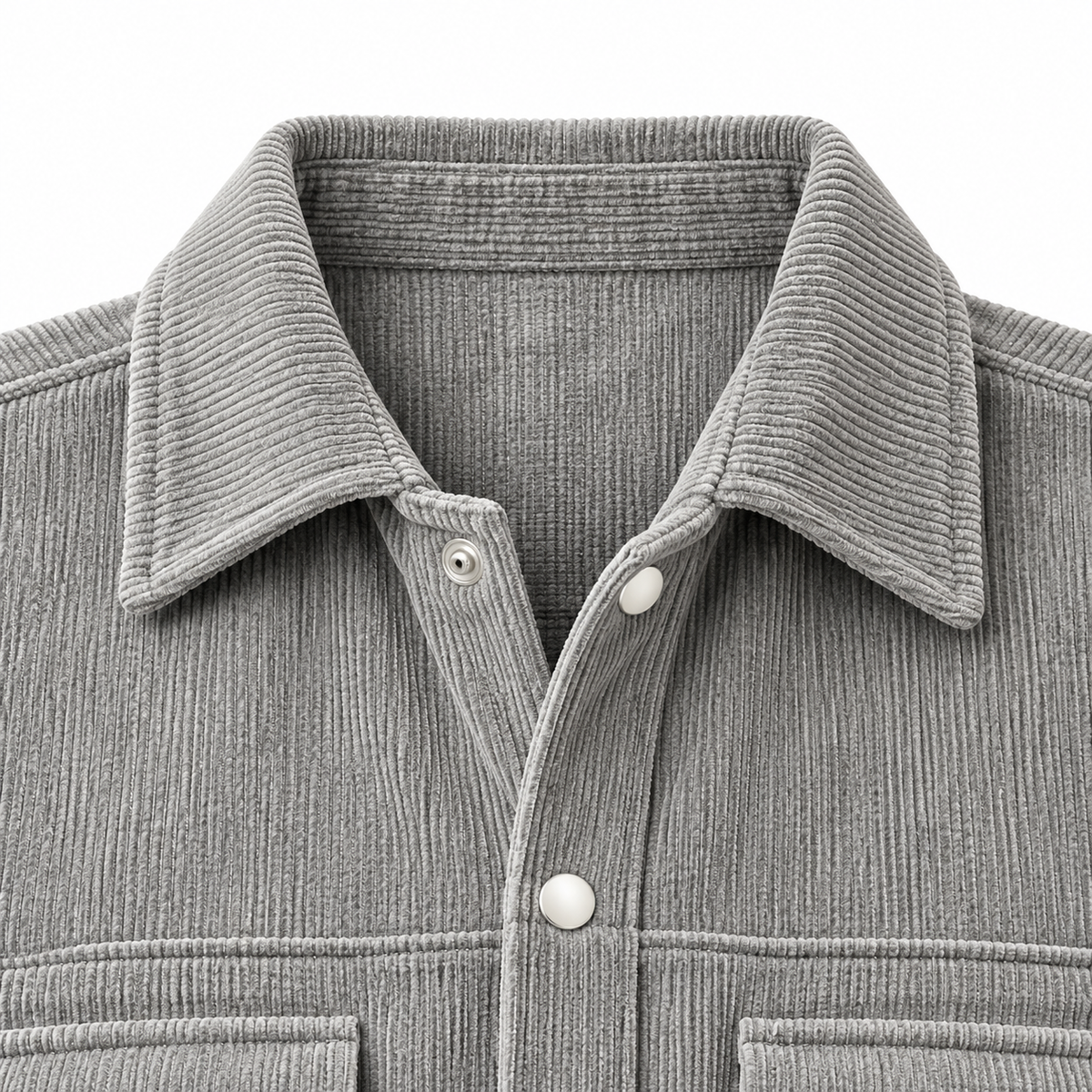 Corduroy Boxy Fit Double Pocket Shirt – Stone Grey