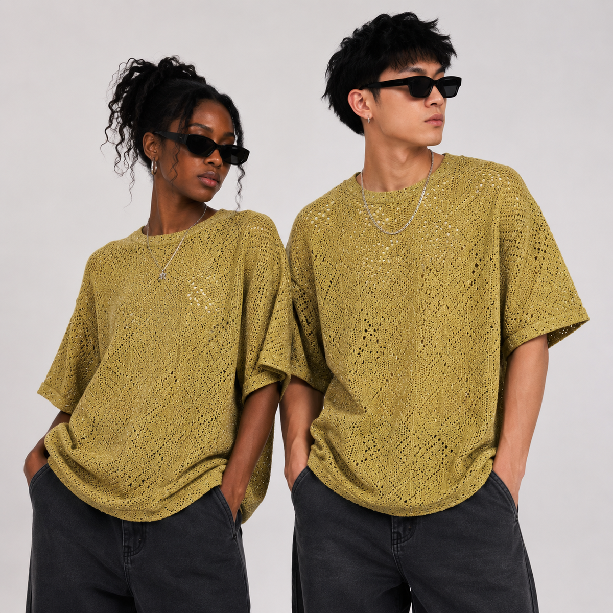 Summer Mesh Knit T-Shirt - Mustard Gold - Crochet Knit