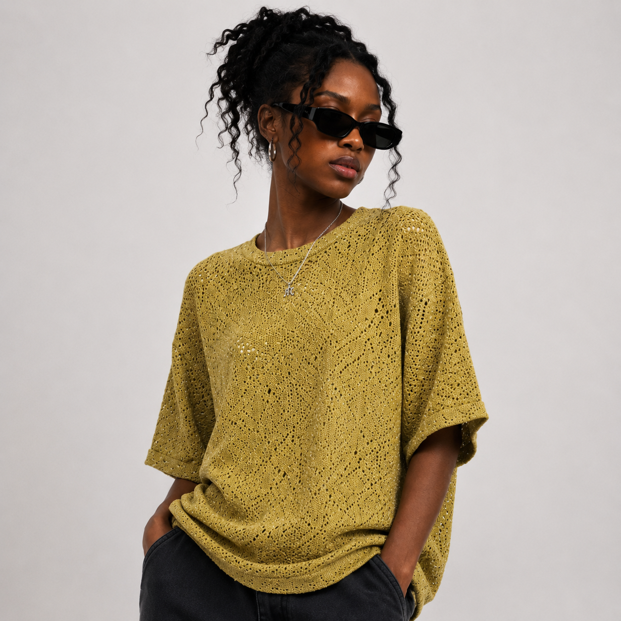 Summer Mesh Knit T-Shirt - Mustard Gold - Crochet Knit