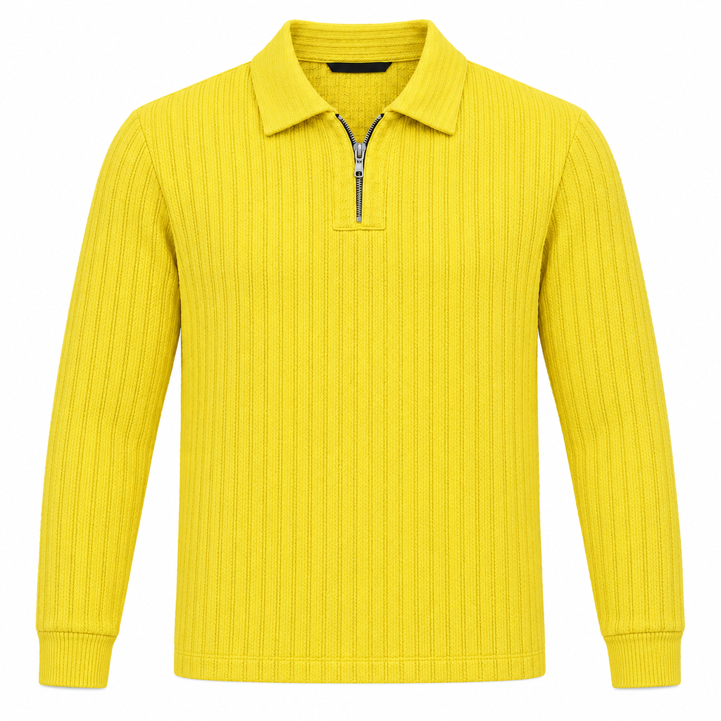 Sunshine Yellow Ribbed Quarter-Zip Polo Tee | Smart Fit